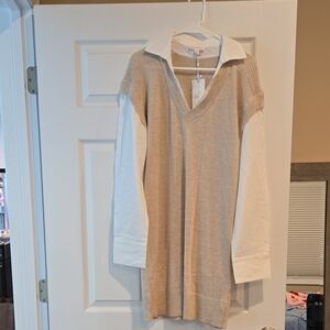By The River White Shirt/tan Sweater Dress.  NWT Large